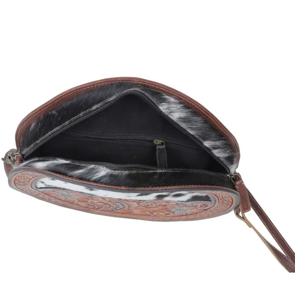 NWT Myra Bag Round Leather Hairon Cowhide Tooled Crossbody Shoulder Bag - Picture 5 of 13